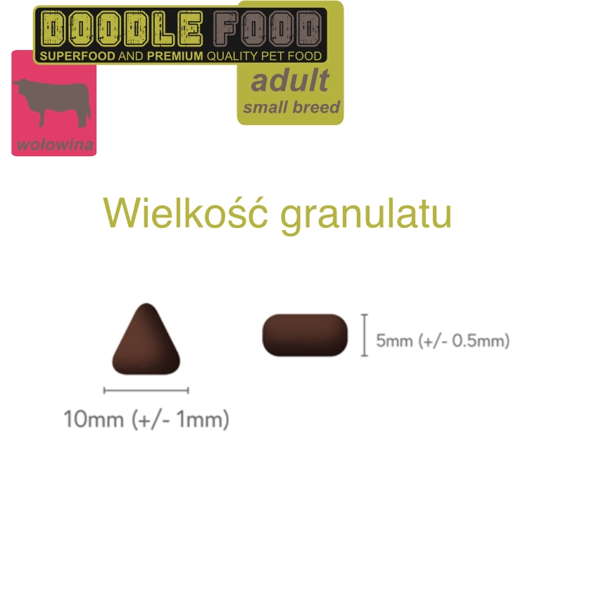 Doodle Food Adult Mała Rasa Wołowina 5 DoodleFood Adult Mała Rasa Wołowina - wielkość granulatu